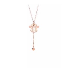 925 Sterling Silver Plated Rose Gold Fashion Cute Deer Tassel Pendant with Necklace