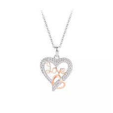 925 Sterling Silver Fashion Romantic Love Heart Pendant with Cubic Zirconia and Necklace