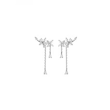 925 Silver Zircon Floral Chain Tassel Earrings JW AR-G0598