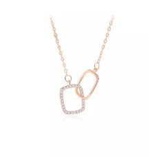 925 Sterling Silver Plated Rose Gold Simple Fashion Geometric Interlocking Pendant with Cubic Zirconia and Necklace