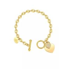 CELOVIS - La Devotion CZ Heart Tag Pendant Toggle Clasp Bracelet in Gold