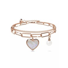BULLION GOLD From the Heart Paper Clip Chain Rose Gold Layered Stainless Steel Bracelet