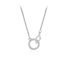 925 Sterling Silver Simple Fashion Circle Square Geometric Pendant with Cubic Zirconia and Necklace