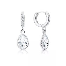 Crown Teardrop Diamond Simulant Cubic Zirconia Dangling Diamante Hoop Earrings