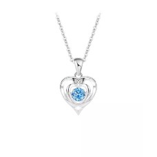 925 Sterling Silver Fashion Simple Heart Pendant with Blue Cubic Zirconia and Necklace