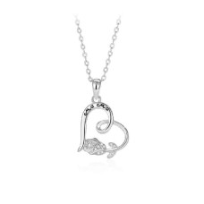 925 Sterling Silver Fashion Romantic Rose Heart Pendant with Cubic Zirconia and Necklace