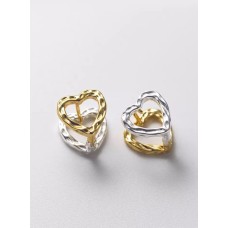 925 Silver Mix Color Double Layered Heart Earrings JW AR-M03372