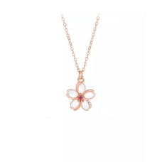 925 Sterling Silver Plated Rose Gold Fashion Temperament Cherry Blossom Mother-of-pearl Pendant with Cubic Zirconia and Necklace