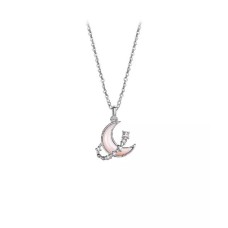 925 Sterling Silver Fashion Temperament Moon Mother-of-pearl Star Pendant with Cubic Zirconia and Necklace