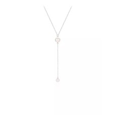 925 Sterling Silver Simple Fashion Y Shape Imitation Pearl Tassel Pendant with Necklace