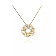 Fashion Elegant Plated Gold Flower Circle Pendant with Cubic Zirconia and Necklace