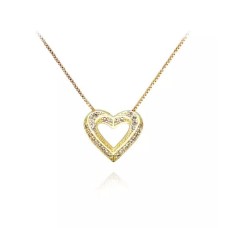 Fashion Simple Plated Gold Hollow Heart Pendant with Cubic Zirconia and Necklace