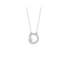 925 Sterling Silver Fashion Simple Bear Geometric Circle Pendant with Cubic Zirconia and Necklace