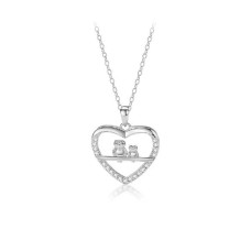 925 Sterling Silver Fashion Simple Owl Heart Pendant with Cubic Zirconia and Necklace