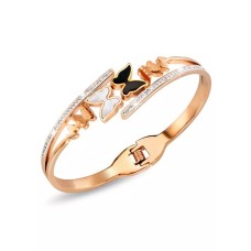 BULLION GOLD Black and White Inlay Butterfly Bangle Rose Gold Layered Stainless Steel