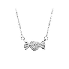 925 Sterling Silver Simple Sweet Candy Pendant with Cubic Zirconia and Necklace