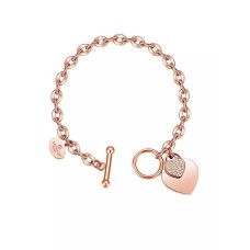 CELOVIS - La Devotion CZ Heart Tag Pendant Toggle Clasp Bracelet in Rose Gold