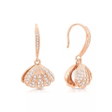 Ocean The Sea Pearl In Seashell Diamond Simulant Cubic Zirconia Rose Gold Hook Earrings
