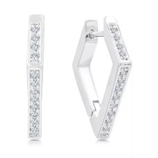 Diamond Shaped Diamond Simulant Cubic Zirconia Hoop Clip Earrings