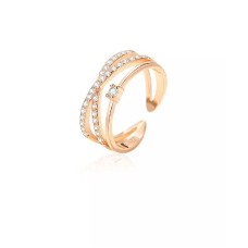 925 Sterling Silver Plated Rose Gold Simple Personality Cross Multi-layer Geometric Adjustable Open Ring with Cubic Zirconia