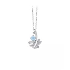 925 Sterling Silver Fashion Temperament Ginkgo Leaf Pendant with Cubic Zirconia and Necklace