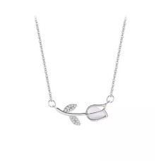 925 Sterling Silver Simple Temperament Tulip Pendant with Cubic Zirconia and Necklace