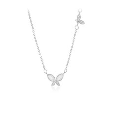925 Sterling Silver Simple Elegant Butterfly Imitation Opal Pendant with Cubic Zirconia and Necklace