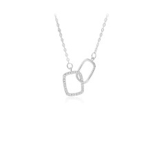925 Sterling Silver Simple Fashion Geometric Interlocking Pendant with Cubic Zirconia and Necklace