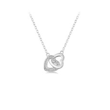 925 Sterling Silver Simple Fashion Double Heart Pendant with Cubic Zirconia and Necklace