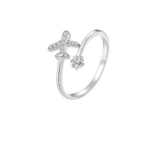 925 Sterling Silver Simple Fashion Airplane Adjustable Open Ring with Cubic Zirconia