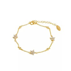 Mikana 14k Gold Plated Tajimi Flower Charm Chain Link Bracelet