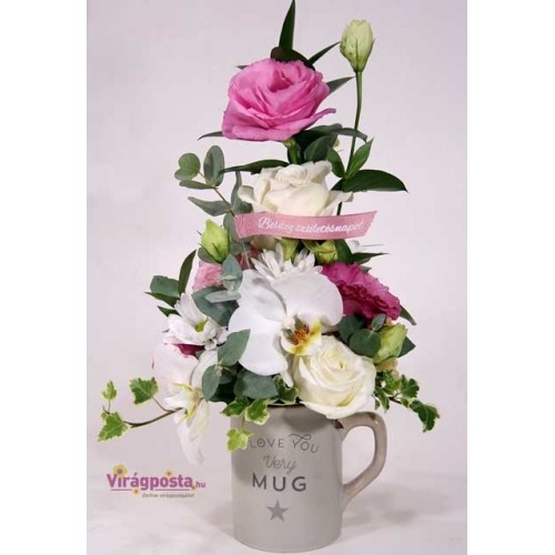 I Love You - Flower Mug With Roses And Orchids