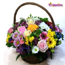 Rainbow Flower Basket With Roses (L) Rainbow Flower Basket With Roses (L)