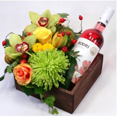 Farewell with rosé wine - Wooden flower box