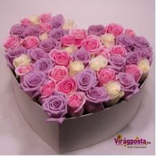 Heart rose box with purple roses (Medium)