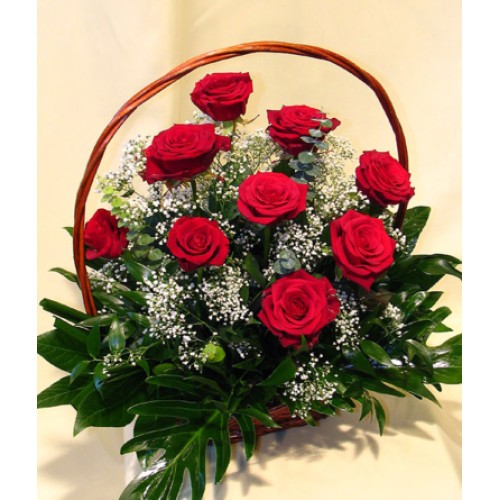 Classic Red Rose Basket Flower Delivery (Small)