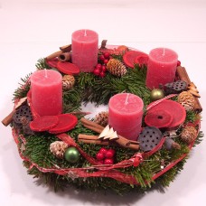 Advent wreath with rustic red candles