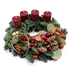 Advent wreath with burgundy candles