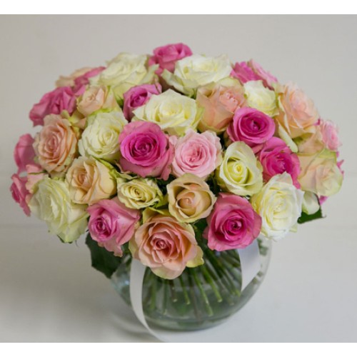 Pink rose ball - roses in a round bouquet, 40 cm (Extra Small)