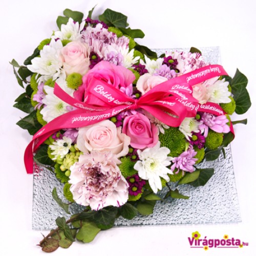 Heart says - Flower heart with pink roses