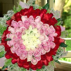 99 Roses  15 White 35 Peach 49 Red Hand Bouquet