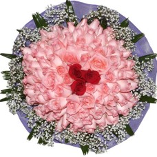 99 Roses Hand Bouquet  96 Peach And  3 Red Roses