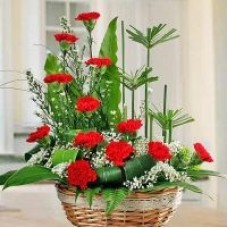 12 Red Carnation Flowers Table Arrangement.