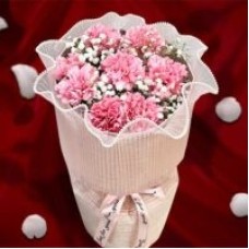 8 Pink Carnation With baby's Breath Flowers Standing Bouquet