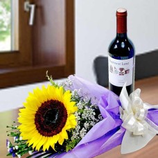 Sunflower Bouquet with Red Wine