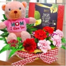 18cm (Mom i Love You) Bear, Carnations with Chocolate