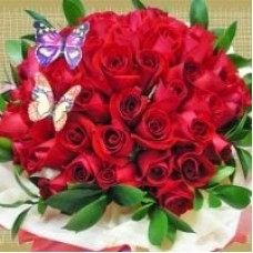 Butterfly in 50 Red Roses Hand Bouquet