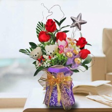 5 Roses, 5 Lollipop Candies, 3 Ferrero Rocher And  2 Mini Bears
