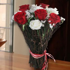 5 Red Roses With Artificial White Roses Standing Bouquet