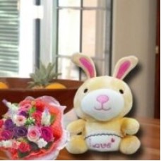 16cm Bunny & Artificial Flowers Bouquet